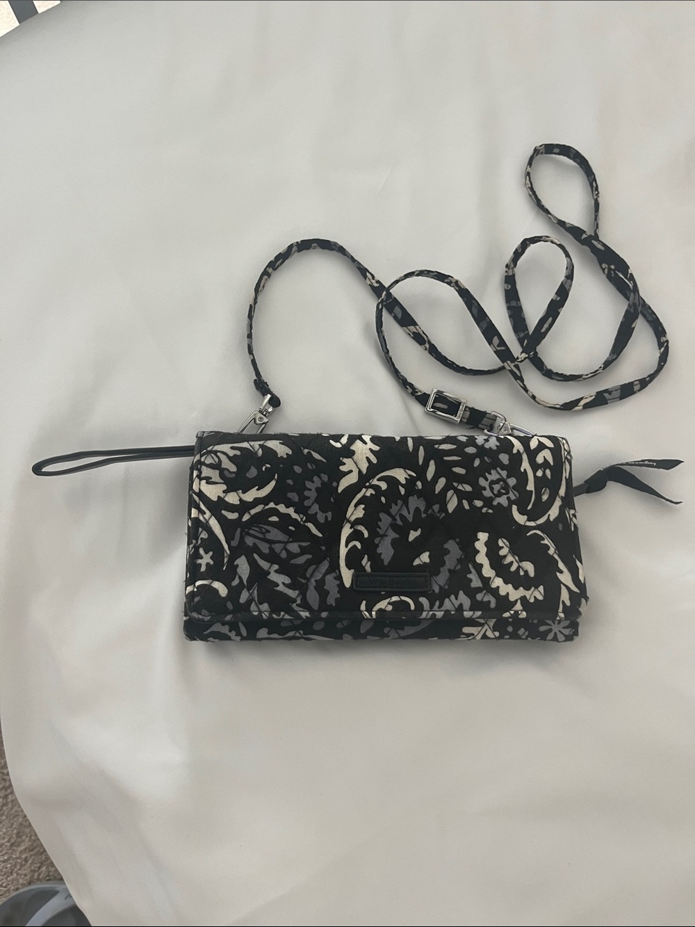 Vera Bradley Black, Blue & Cream Quilted Paisley Crossbody Wallet